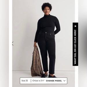 Madewell The Mid-Rise Perfect Vintage Jeans in Clean Black Wash size 32